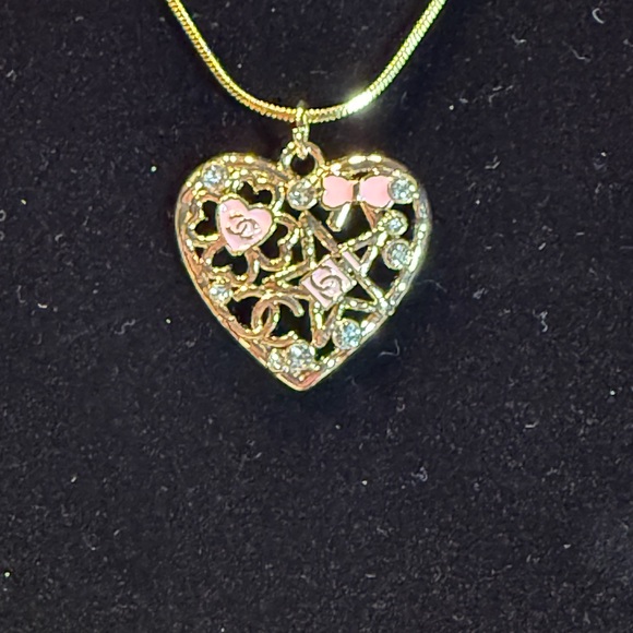 Upcycled Gold Heart Filigree Pendant Necklace - Picture 2 of 3